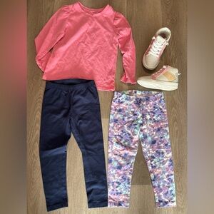 Toddler girl baby pink top leggings pants Carters sneakers shoes 4-5T like new